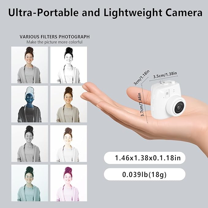 Mini Keychain Camera, FHD 1080p 8MP Mini Digital Camera with 32GB SD Card, 0.96" HD Display, 100 Mins Battery Life for Travel Recording Birthday Gifts (Unzip, White)