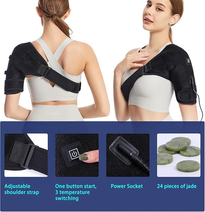 Shoulder Heating Pads for Pain Relief - Jade Stone Heated Shoulder Wrap with 3 Temperature Settings, Ideal for Rotator Cuff, Shoulder Soreness Relief at Home,Office-Jet Black