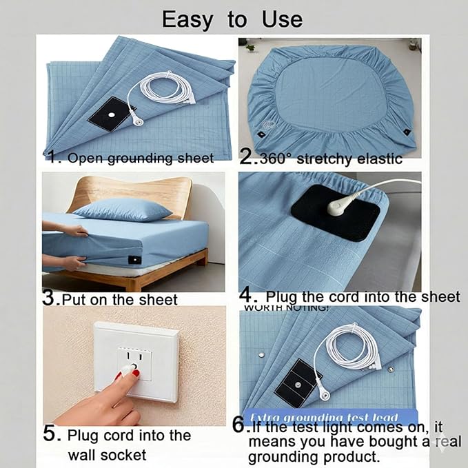 Grounding Sheets King Size, 20% Pure Silver Fiber + 80% Organic Cotton, Grounded Sheet Earth Connected Bedding