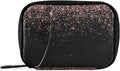 Rose Gold Black Glitter Pill Organizer Case 7 Day Travel Pill Box with Zipper Portable Weekly Vitamin Medicine Supplement Holder Pouch Bag