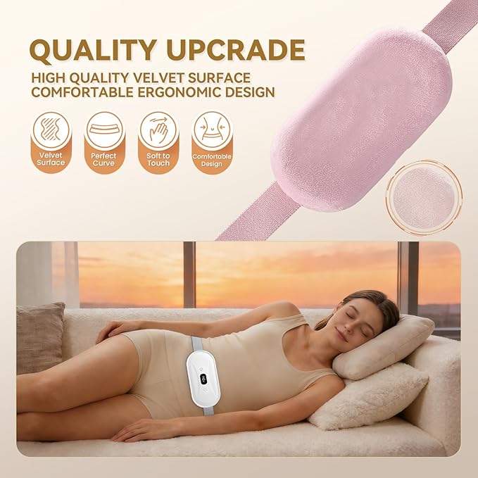 Portable Electric Heating Pad for Period Cramps, Menstrual Heating Pads with 7 Heat Levels and 7 Vibrating Modes for Women Stomach Pain Relief - Pink