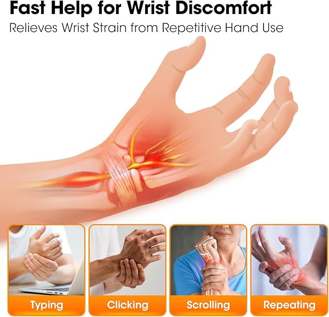 Cordless Wrist Massager for Carpal Tunnel Relief, Hand Massager with Heat, Heated Wrist Massager, Wrist Heating Pad for Pain Relief, Heated Wrist Wrap for Pain, With Red Light, 3 Heat & 3 Massage Modes, Black