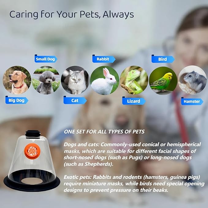 Pet Oxygen Mask Set - 5 Sizes, 6 Feet Tube - Respiratory Assistance Equipment for Dogs/Cats/Animals - Help Relieve Breathing Difficulty - Designed for Veterinarian and Professional