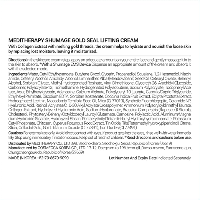 Shumage Gold Seal Lifting Cream+Device - Moisturizer Face Lift Cream, Hydrating & Tightening for Sagging Skin - Korean Face Moisturizer - Microcurrent Facial Device for Radiant Glow Skin - 1.69 Fl. Oz
