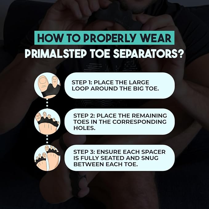 PrimalStep Toe Separators, Spreaders, Spacers, Straightener to Correct Toes for Men and Women, Bunion Corrector, Foot Pain, Plantar Fasciitis, Over 50% Thicker, Large (Pack of 2)