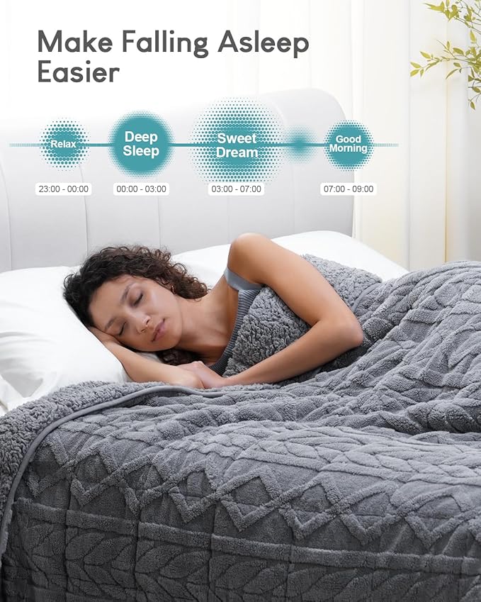 Cottonblue Weighted Blanket for Adults - Plush Cozy Sherpa Weighted Blankets for a Better Night's Sleep, Luxurious Jacquard Decor Blanket Queen Size for Bed Sofa Couch, 60x80 Inches,15lbs,Grey
