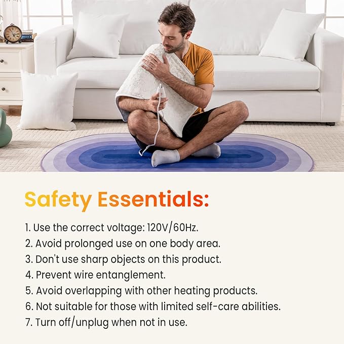 Woomer Faux Fur Electric Heating Pad for Back Pain Relief, Extra Large 17” x 33”, Extended Coverage from Neck to Hip, Two-Sided, Moist Mode, ETL Certified, 6 Adjustable Heats & 2H Auto-Off,White