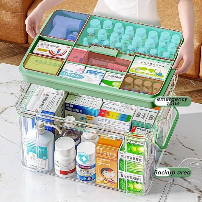 Double Compartment Medicine Storage Box With Large Capacity - Transparent Pill Bottle Organizer for Home
