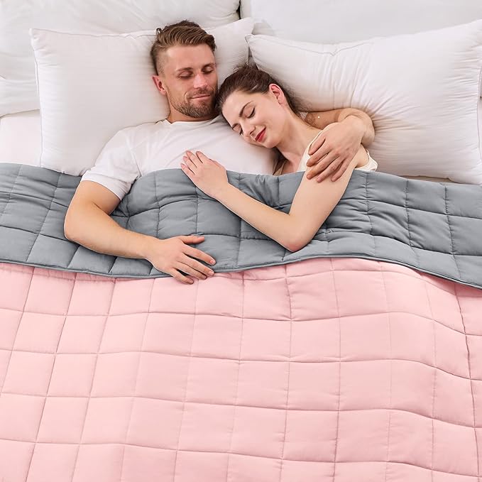 yescool Weighted Blanket for Adults (25 lbs, 88” x 104”, Pink Grey) Cooling Heavy Blanket for Sleeping Perfect for 240-260 lbs, King Size Breathable Blanket with Premium Glass Bead