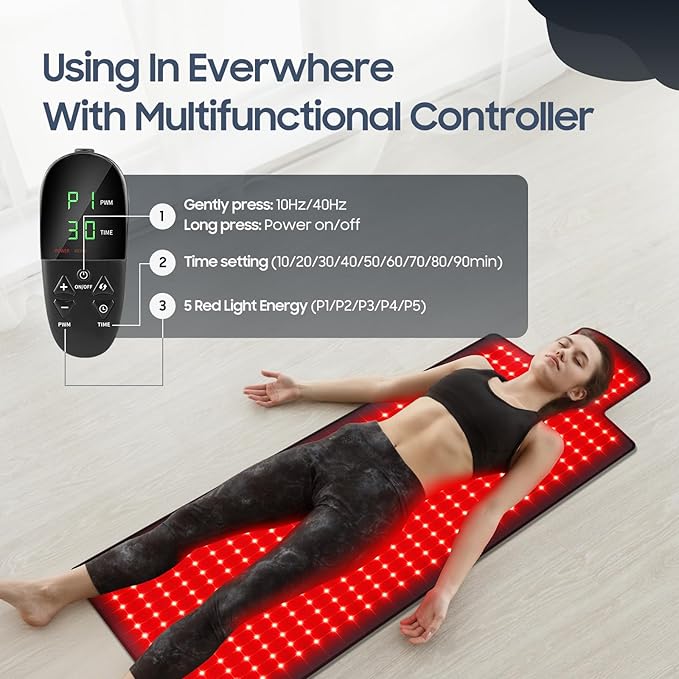 LITDUCK Body Red Light Therapy Mat, Eligible Red Light Therapy Blanket, 2in1 LEDs(660nm& 850nm), Premium Leather, Adjustable Timer & Intensity 36.3"*15.8"