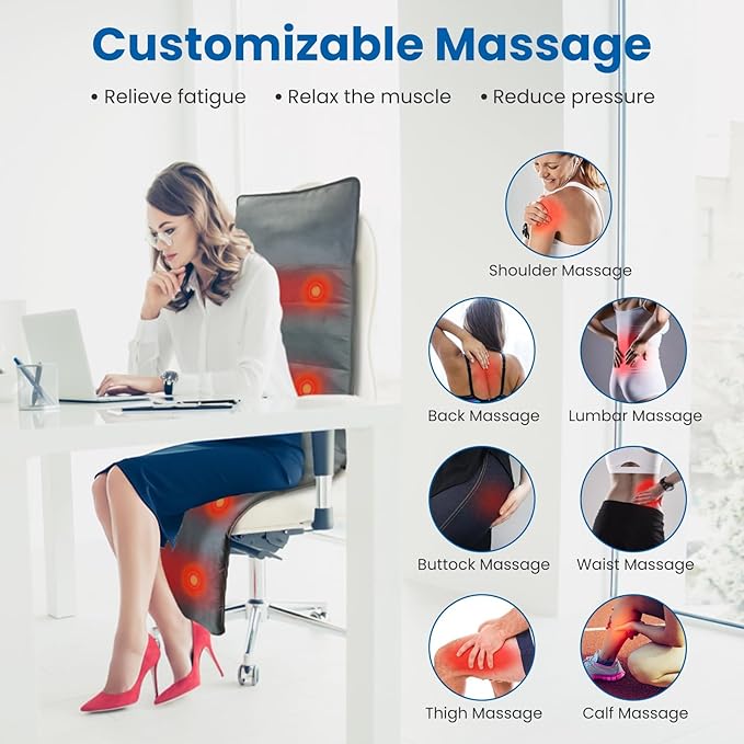 Full Body Massage Mat with Heat, Electric Heating Pad Massage Mat with Inflatable Head Pillow Lumbar Pillow, Massage Chair Pad with 10 Vibrating Motors, 9 Massage Modes and 3 Heating Settings
