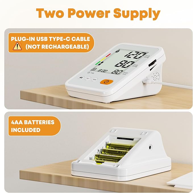 Blood Pressure Monitors for Home Use with 2 Size Cuff, Blood Pressure Monitor XL & Medium-Large Cuffs, 2 * 120 Memory Sets, 4 Aa Batteries Included