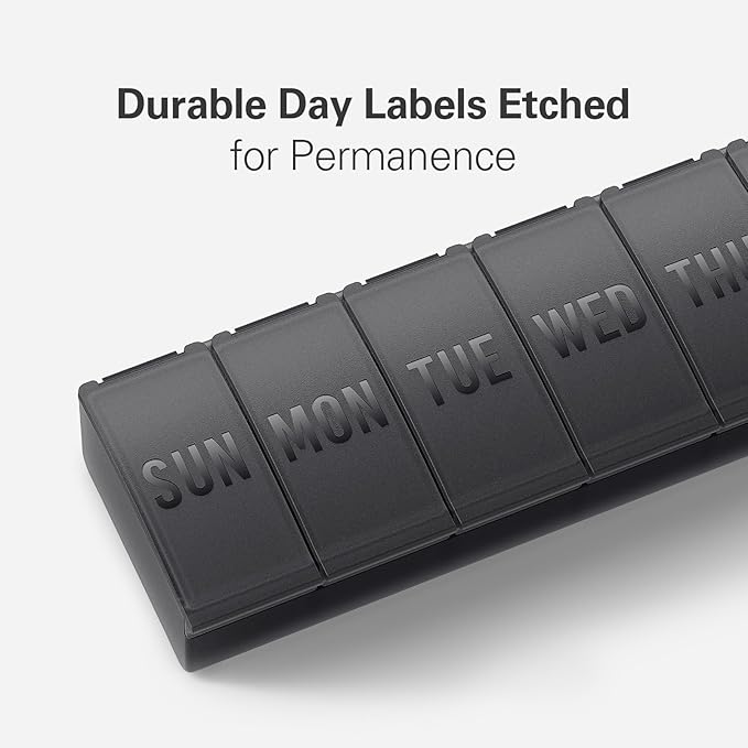 Large Pill Organizer 2 Pack, Easy-Open Weekly Pill Organizer, XL Daily Pill Organizers, 7 Day Medicine Pill Organziers, Medicine Box 7 Day for Large Vitamin Supplements (Double Black)