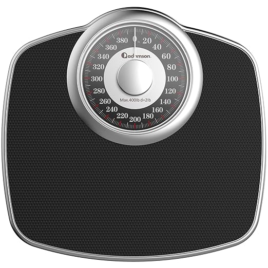 Adamson A25 Scales for Body Weight - Up to 400 LB - New - 5.3" Dial on 12.4" x 10.2" Platform - Anti-Skid Rubber Surface - Bathroom Scale Analog - Durable with 20-Year Assurance - Silver