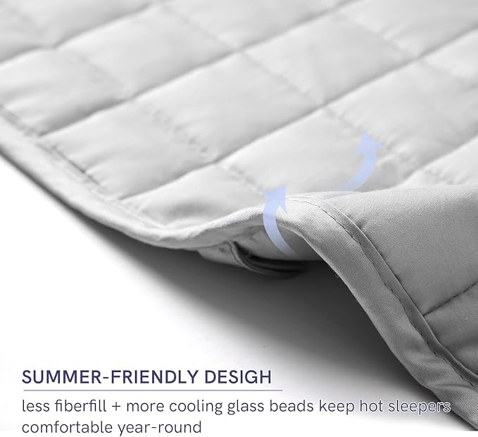 YnM 15lbs Weighted Blanket for Adults, Cotton Heavy Bed Throw Blanket with Cooling Glass Beads for All Season Use, Ideal for ~140lbs (48x72 Inches, Twin/Full, Light Grey)