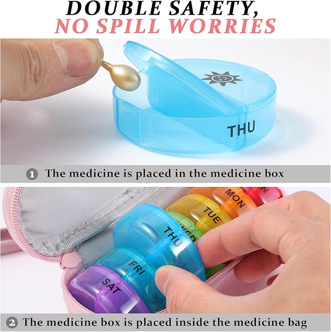 Weekly Pill Organizer 2 Times a Day, Travel Pill Box 7 Day with Large Opening, Pill Case, Pill Dispenser Medicine Organizer for Vitamins, Fish Oils, Medications, Supplements (Dusty-Pink, Small)