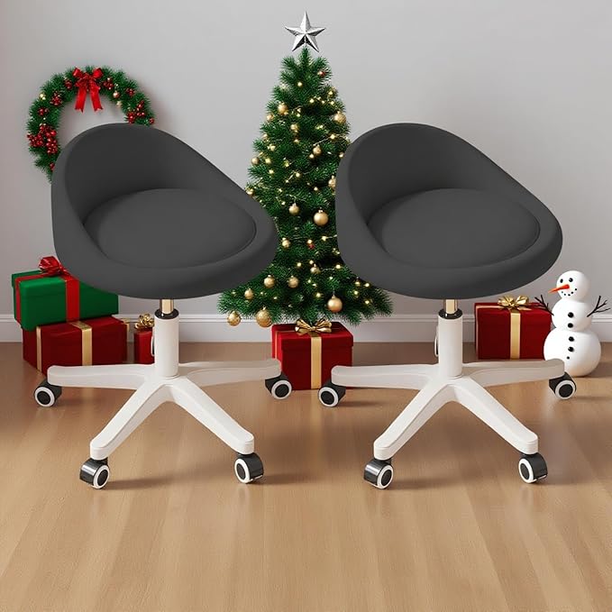 Rolling Stool Set of 2– Ergonomic Swivel Seat, Adjustable Height, Ultra-Quiet Wheels, Padded PU Leather Cushion, for Salon, Office, Massage & Medical Use Black