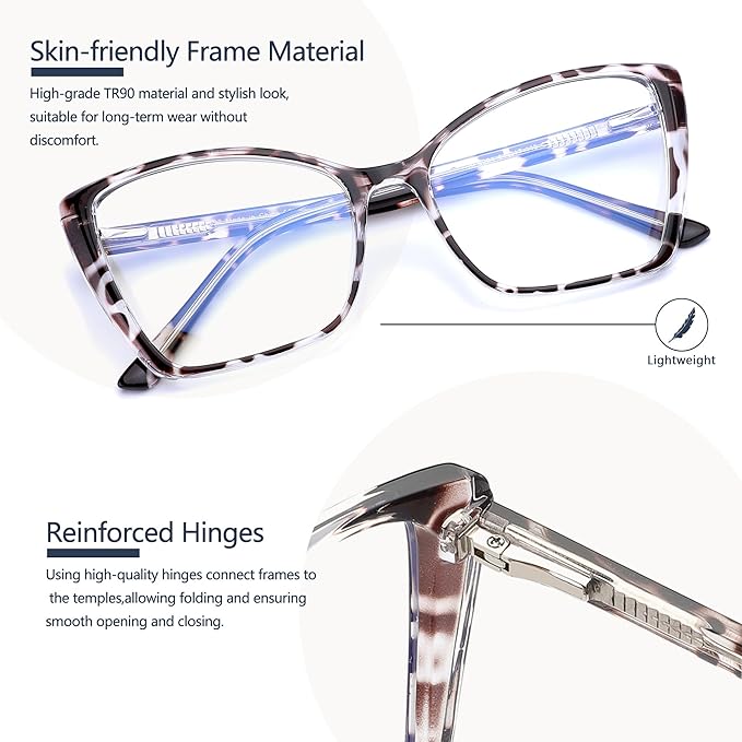 Blue Light Blocking Glasses for Women, Oversized Trendy Cat Eye Computer Gaming Glasses Anti Glare & UV Glare RF6204 (Leopard Cateye Frame)