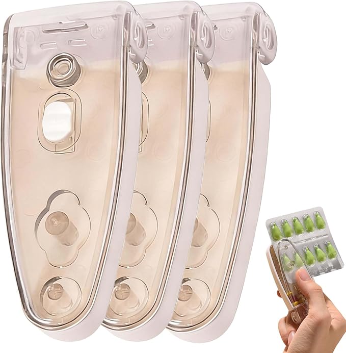 Portable Pill Taker Household Gadgets, 2025 New Travel Pill Popper for Blister Packs Opener Assistance Tool for Elderly (Grey*3)