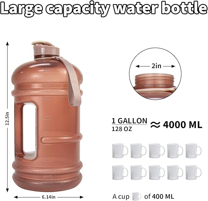 TOOFEEL Gallon Water Bottle - 128 oz with Flip Lid & Handle, BPA Free, Marked Measurements - Transparent Pink