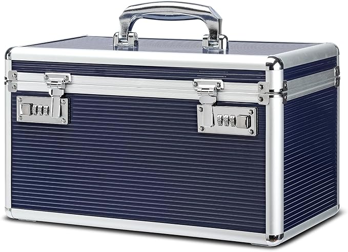 Lockable Medication Box with Portable Storage Case, 14.2 x 7.2 x 8.2 Inch, Childproof Medicine Lock Organizer, Locking Box for Money, Documents & Meds (Blue/Large)