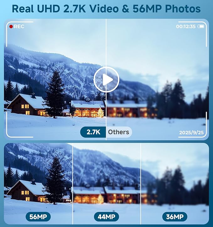 Digital Camera, 2026 Upgraded 56MP Dual Screens Camera for Selfies, 16X Zoom Travel Cameras with 32GB SD Card, Anti Shake Compact Vlogging Cameras for Boys Girls Kids Teens Adults