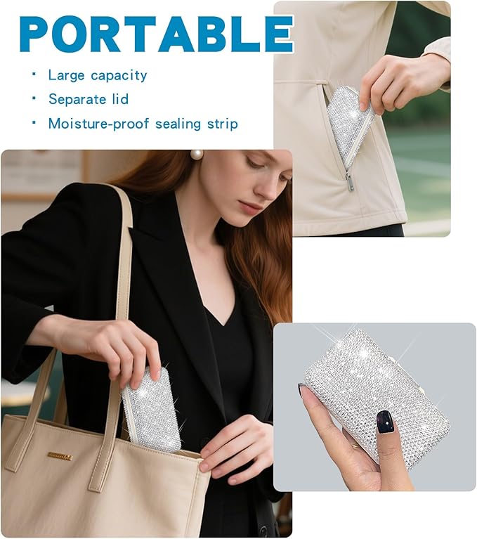 Yivaiks Bling Travel Pill Organizer Crystal Rhinestone 7 Compartments Portable Pill Case Daily Pill Box to Hold Vitamins Small Pill Container for Pocket Purse Medicine Organizer(White)