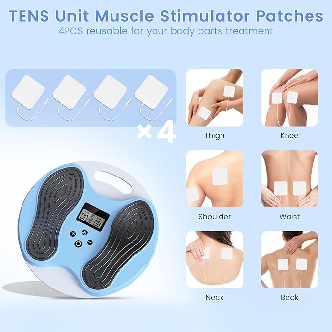 EMS Foot Massager for Neuropathy,NMES Foot Circulation Stimulator for Pain Relief, Plantar Fasciitis & Muscle Recovery,TENS Unit Muscle Stimulator with 4 Electrode Pads,10 Modes 20 Intensities