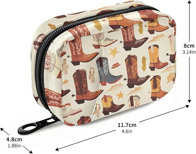 Ollabaky Pill Organizer American Western Cowboy Boots Travel Pill Cases Bag Portable Pill Container 7 Days Pill Box Organizer Vitamin Supplement Holder for Family Business