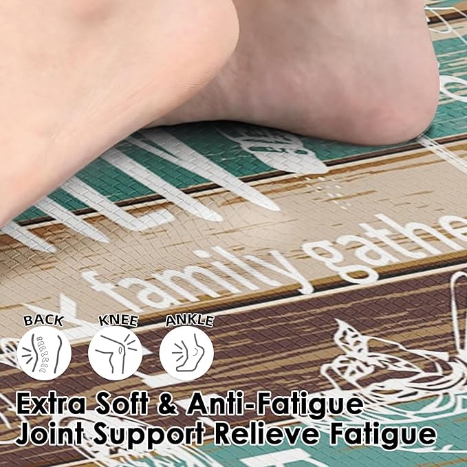 Arttown Farmhouse Teal Anti-Fatigue Kitchen Rug Set of 2 Wood Brown Black Vintage Cushioned Floor Standing Mat Waterproof Non-Slip Kitchen Mat and PVC Ergonomic Comfort Foam Rug