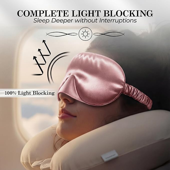 SLEEP SANCTUARY 100% Pure Mulberry Silk Sleep Mask - 22 Momme Light Blocking 3D Contour Silk Eye Mask for Sleeping - Secure Fit for Side Sleepers, Women & Men - Cloud Soft (Pink)