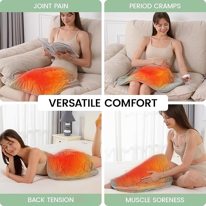 immtree Weighted Heating Pad for Period Cramps, 29" x 24" Extra Large Electric Heated Pads 5 lbs, Back Shoulder Knee Abdomen Pain Relief, Soft Warm Heavy Lap Blanket, Grey Green