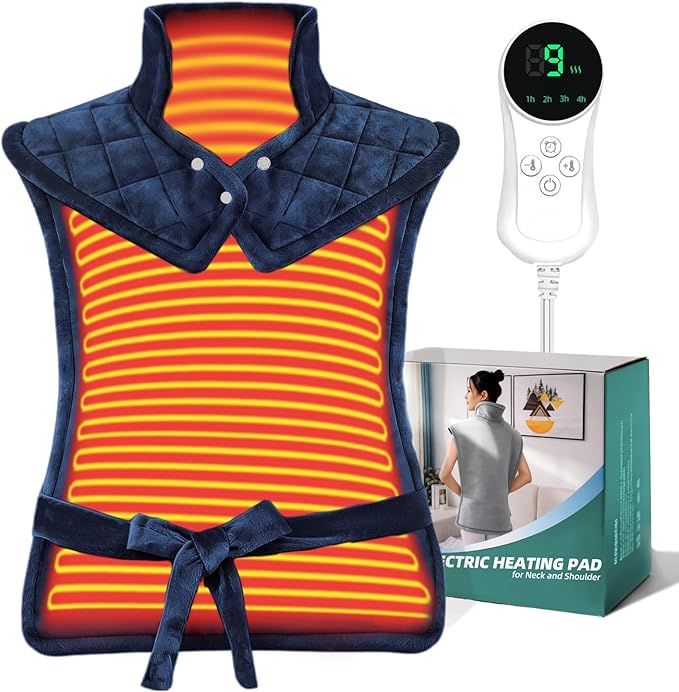 Heating Pad for Neck, Shoulders and Back, 24"x37" Large Weighted Electric Heated Pad with 9 Heat Settings & 4 Timer Options, Auto Shut-Off, Machine Washable Grandmother Birthday Christmas Women Gift