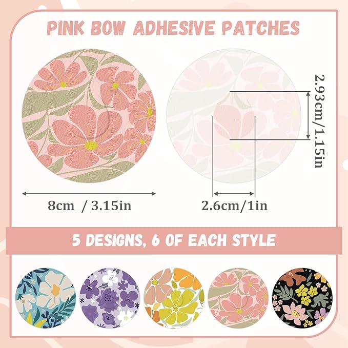 Geiserailie 30 PCS Adhesive Patch Compatible with Dexcom G7 Pre-Cut Flowers Pink Bow NO Glue in The Center Sensor Cover for Continuous Glucose Monitor Long Fixation Flexible Breathable