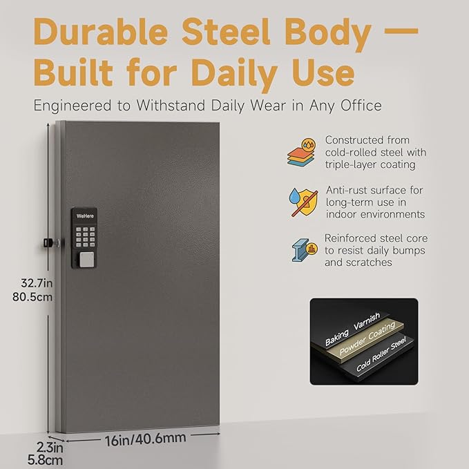 120-Key Smart Key Lock Box Wall Mount – Commercial Key Cabinet with App, Keypad, Bluetooth & WiFi Unlock (Sold Separately), Access Log Tracking, Key Management System for School, Office