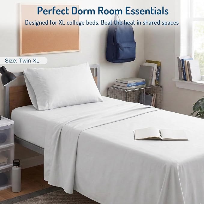 Degrees of Comfort Coolmax® Cooling Bed Sheets Twin XL Size for Hot Sleepers, Moisture Wicking Sheet Set for Night Sweats, Deep Pocket, Ultra Soft, Cozy for All Seasons, White 3 Pieces