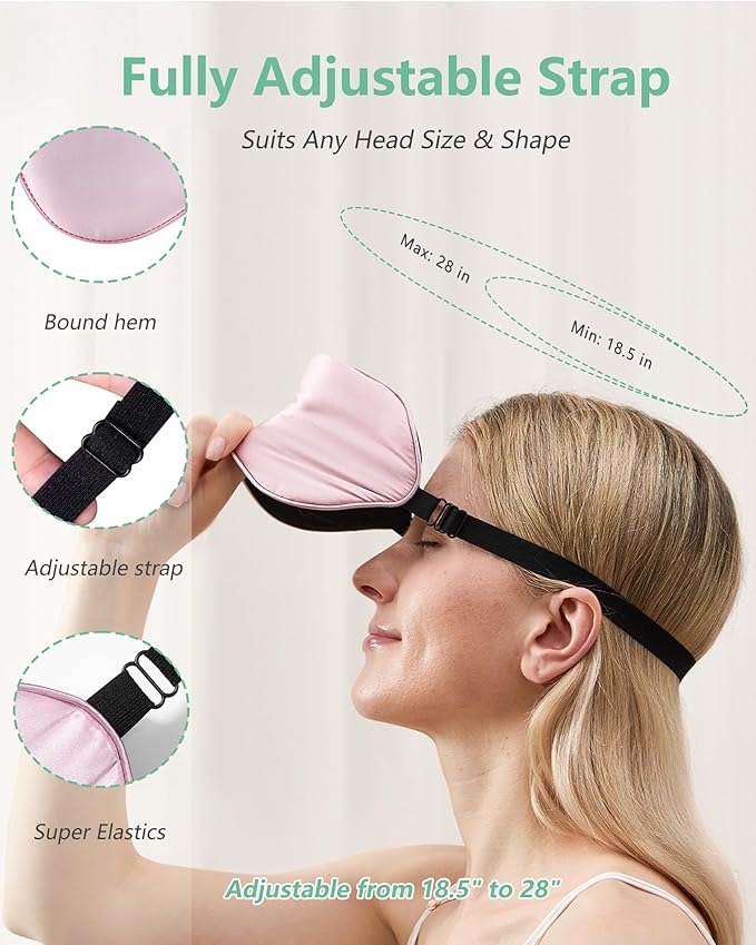 BeeVines Sleep Mask, 4 Packs 100% Real Natural Pure Silk Eye Masks with Adjustable Strap for Sleeping, Mulberry Silk Eye Sleep Shade Cover, Block Light Reduces Puffy Eyes Traveling Gifts(Pink)