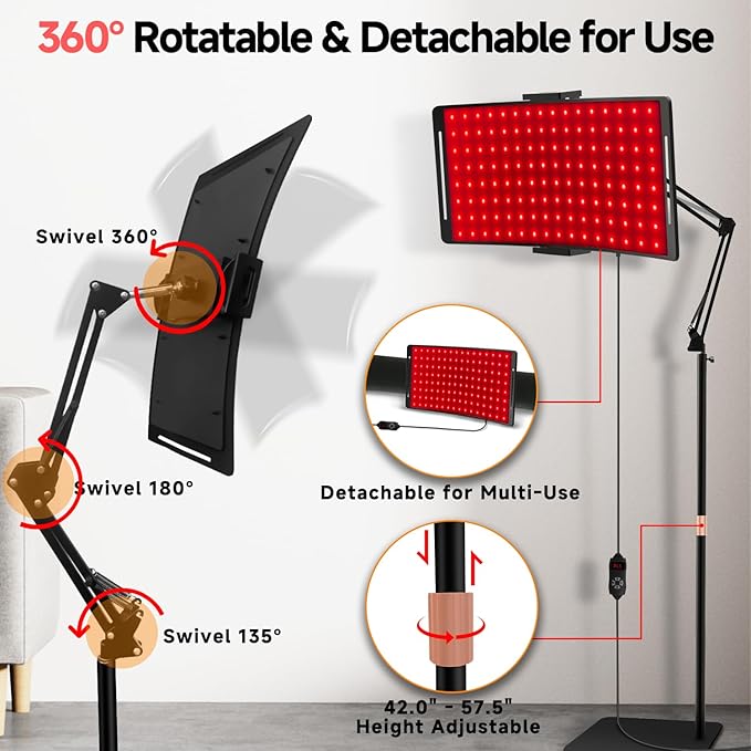 Red Light Therapy for Body, 2 in 1 Removable Red Light Panel Red Infrared Light Therapy Lamp with Stand 660nm Red & 850nm Near Infrared Light Therapy Device for Face Back or The Whole Body