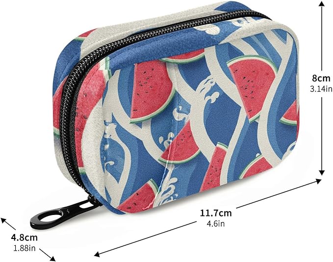 Bright Blue Waves Watermelon Slices Travel Pill Organizer Case Box Container Weekly Portable Vitamin Medicine Holder Storage Bag with Zipper Removable