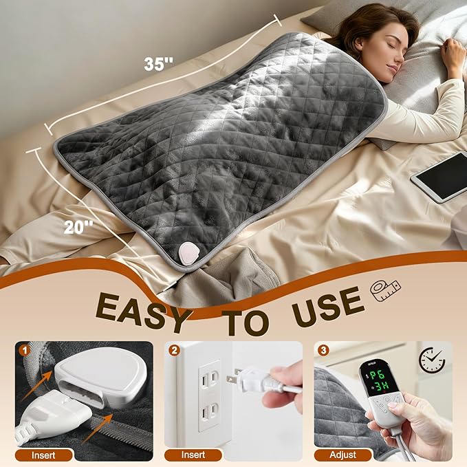 Heating Pad for Back & Period Cramps – 35"x20" King Size, Fsa Eligible Items Hsa, Heating Pads for Shoulder Neck Knee Arms Legs, Dry/Moist Heat, Auto Off, Washable, Birthday Gifts for Women & Men