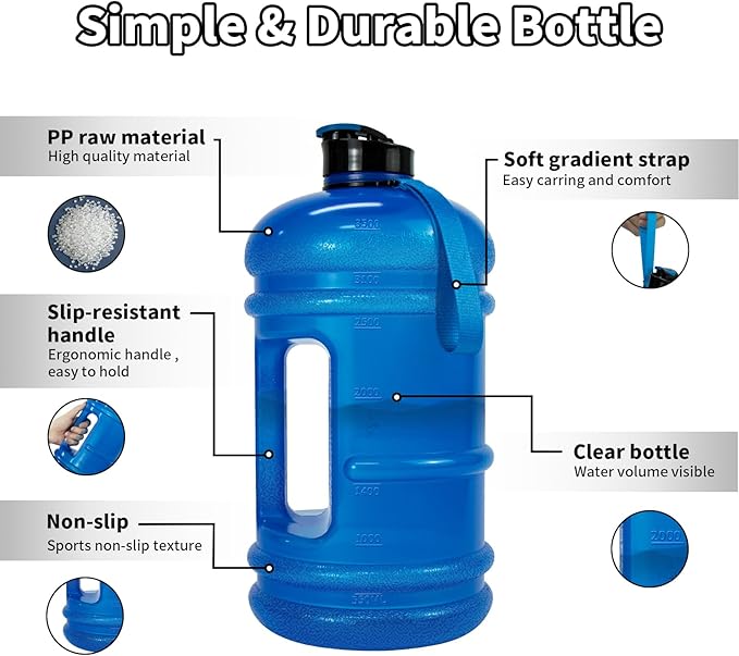 TOOFEEL 1 Gallon Water Bottle,Leakproof,Bpa Free,Dishwasher Safe,128 oz Large Water Jug wiht Handle,Travel & Camping & Sports & Gym Water Bottle For Men and Women - Transparent Dark Blue