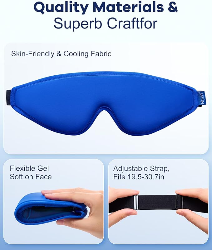Upgraded Cooling Gel Eye Mask for Puffy Eyes: FSA Eligible Larger Full-Eye Cover Design, Ice-Cold Therapy Relief for Face, Headache & Migraine Relief, Reusable Cold Compress for Eye Strain (Blue)