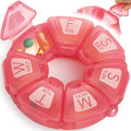 Round Weekly Pill Organizer, TPU Rubberized, Travel Pill Container 7 Day, with 7 Large Compartments, Great for Daily Vitamins & Supplements, Cute Pill Case with Large Letters and Braille (Rose)