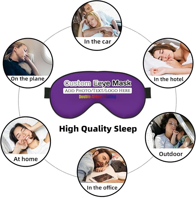 Custom Eye Mask for Sleeping Personalized Your Photo Text Logo Adjustable Strap Sleep Mask Customized Soft Blindfold Eyemask Blackout Eye Cover for Men Women Home Travel Offices Purple