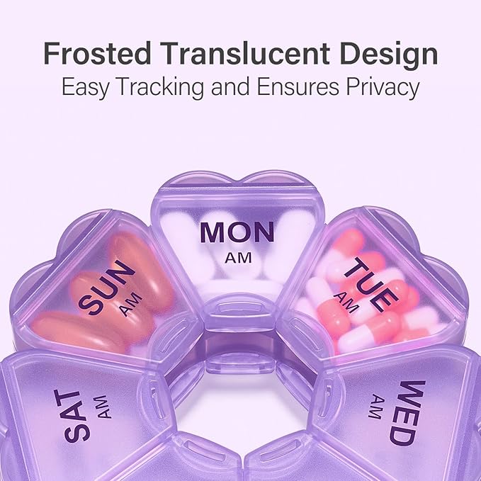 Weekly Pill Organizer, 7 Day AM/PM Pill Box with 14 Compartments, 2 Times a Day Travel Pill Case for Vitamins, Medicine, Fish Oil & Supplements (Purple)