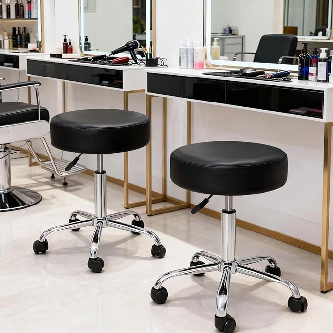ZENY Round Rolling Stool with Wheels, Extra Thick 4.2 inch Cushion Drafting Office Stool Chair for Salon Spa Home Shop, Massage Tattoo Vanity Medical