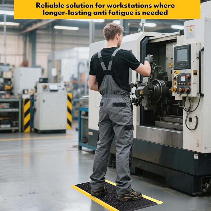 1 Pcs 2'x3' Anti Fatigue Mat Industrial, ESD Conductive Pad with Ground Wire, Heavy Duty Ergonomic Standing Floor Mat for Commercial Work, Shop Stand, Thick 3/4" Black with Yellow Border
