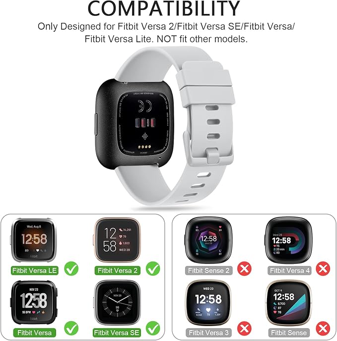 Mugust Sport Bands Compatible with Fitbit Versa 2, Classic Soft Silicone Replacement Wristbands Straps for Fitbit Smart Watch Women Men (Small, Light Gray)