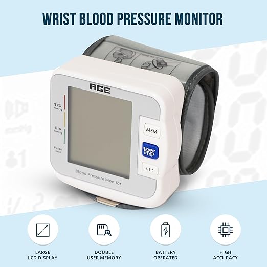 Primacare DS-8006 Wrist Blood Pressure Monitor, Automatic Digital BP Cuff with Irregular Heartbeat Detection, 2 User 180 Memory, LCD Display, Portable Hard Case, Battery Operated