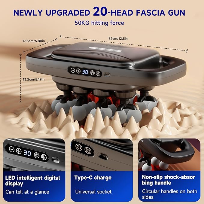 Upgraded 20-Head Massage Gun Set, Multi Head Massage Gun with 3 Modes & 30 Levels Intensities, Deep Tissue Massager Muscle Massage Guns for Body Muscle Pain Relief